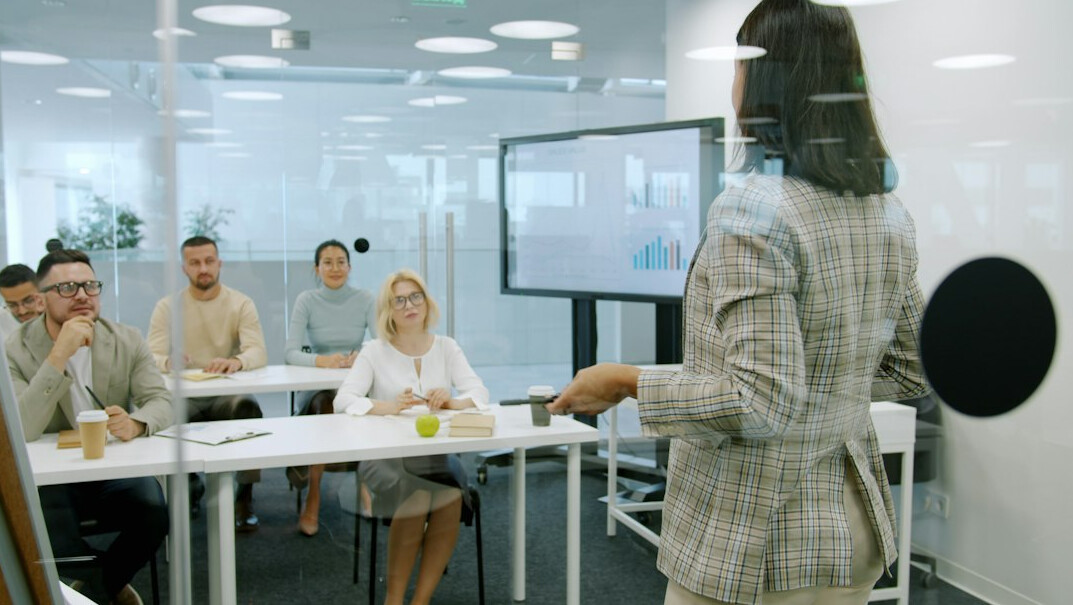 person giving presentation to audience