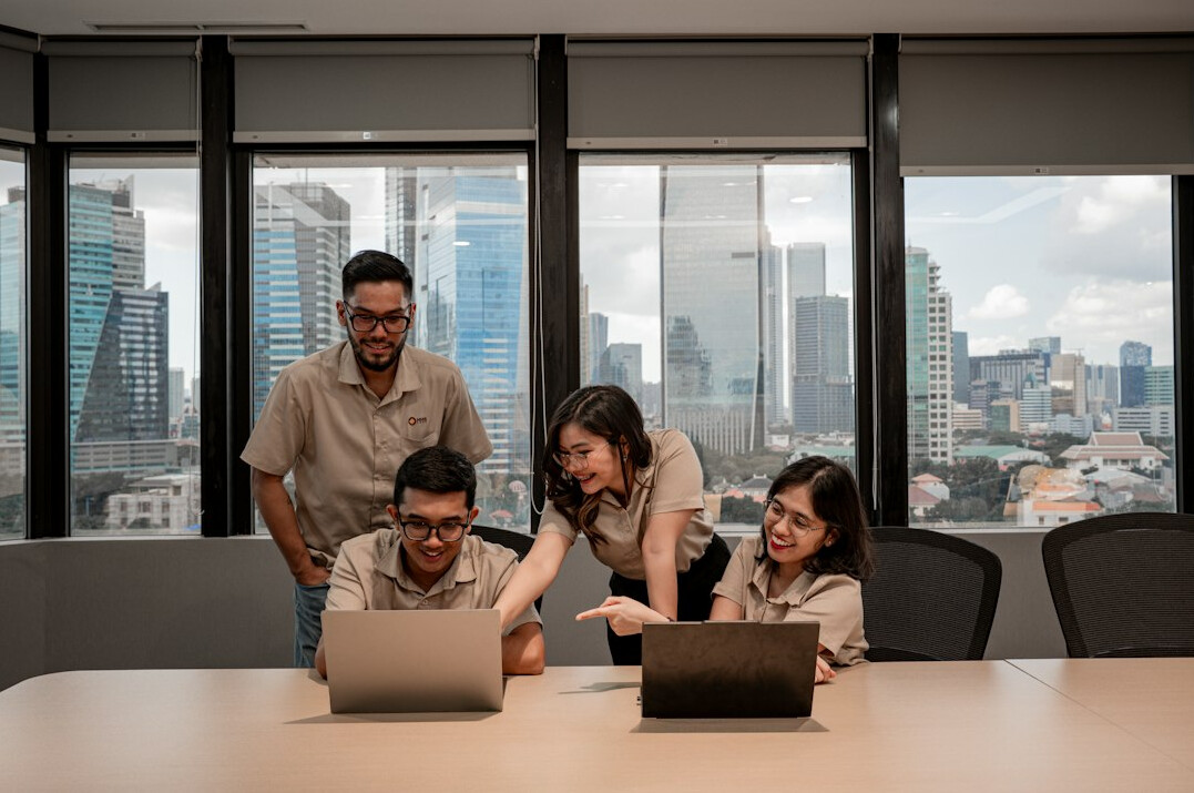 happy team collaborating